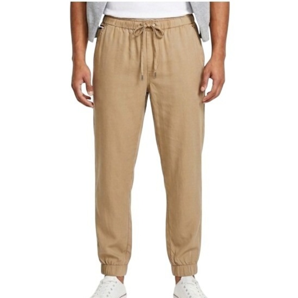 Tommy Hilfiger Pants Men L Beige Jogger Elastic Waist Cuffed Chino Casual Preppy